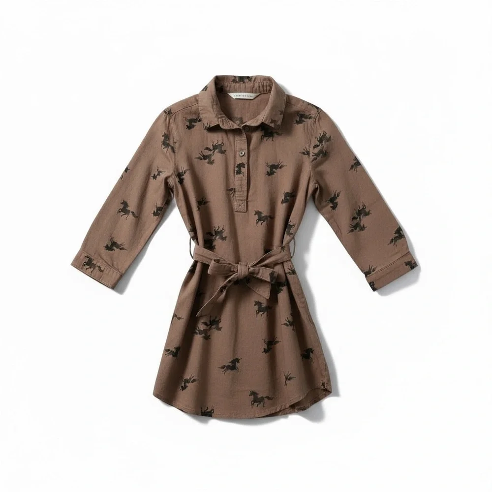 H&M Brown Unicorn Printed Shirt Dress with Tie Belt - Picture 2 of 2